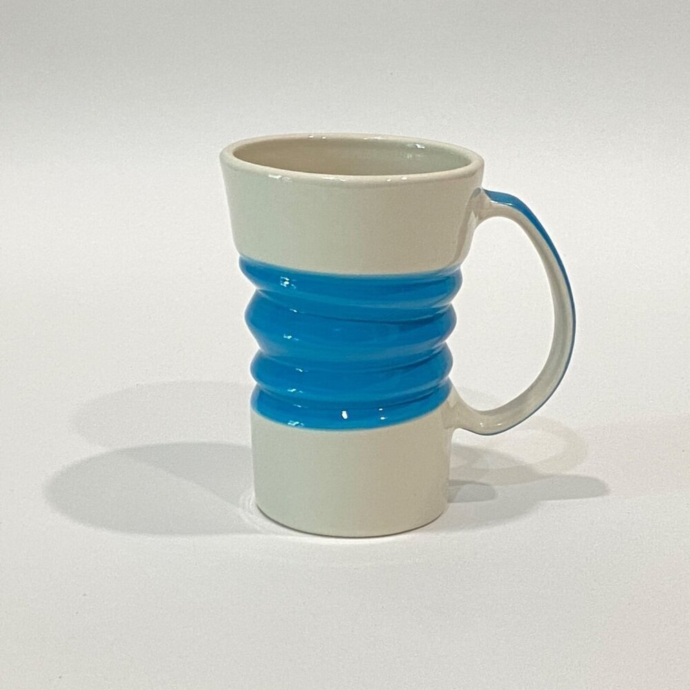 Pier 1 Imports Crinkle Accordion Ribbed Mug Coffee Cup Blue White Ceramic